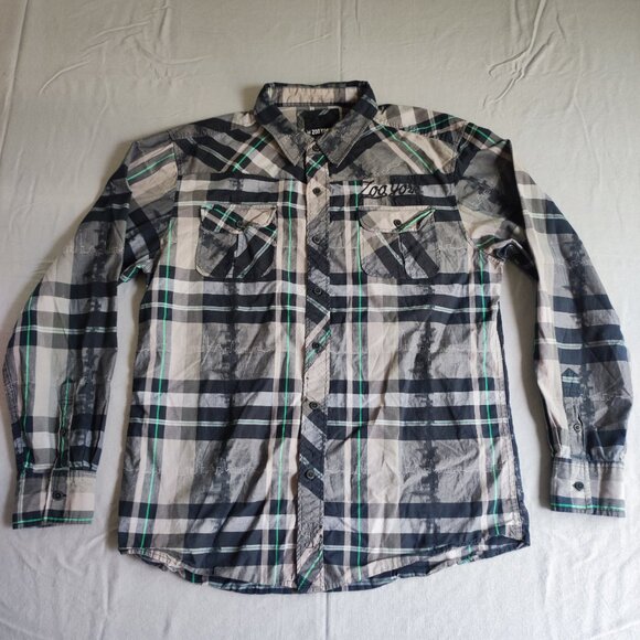 Zoo York casual button down shirt men's size XXL grey plaid long sleeve slim fit - Picture 1 of 11
